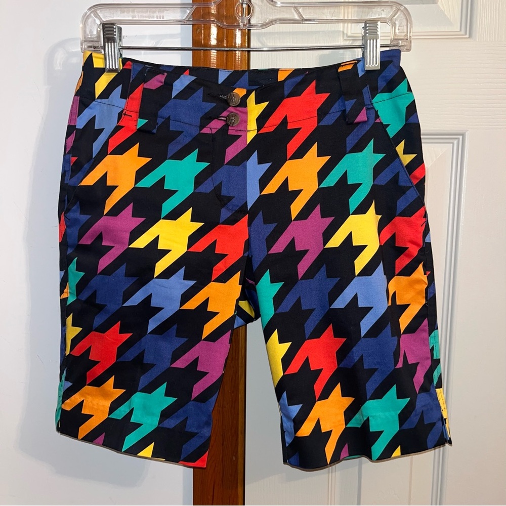 Loudmouth Razzle Dazzle Houndstooth Print Bermuda Shorts • Golf • Black